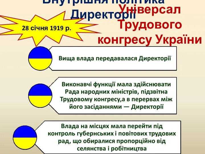 Внутрішня політика Директорії 28 січня 1919 р. Універсал Трудового конгресу України