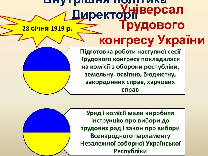 Внутрішня політика Директорії 28 січня 1919 р. Універсал Трудового конгресу України