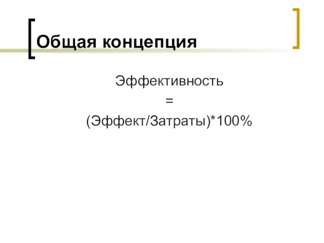 Общая концепция Эффективность = (Эффект/Затраты)*100%