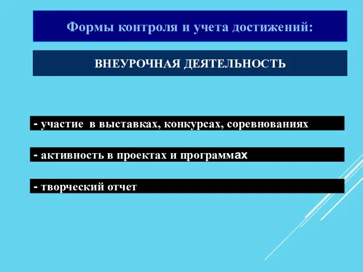 Формы контроля и учета достижений: ВНЕУРОЧНАЯ ДЕЯТЕЛЬНОСТЬ - участие в