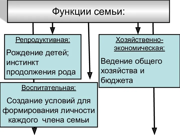 Функции семьи: Воспитательная: Создание условий для формирования личности каждого члена