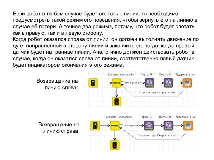 Если робот в любом случае будет слетать с линии, то необходимо предусмотреть такой