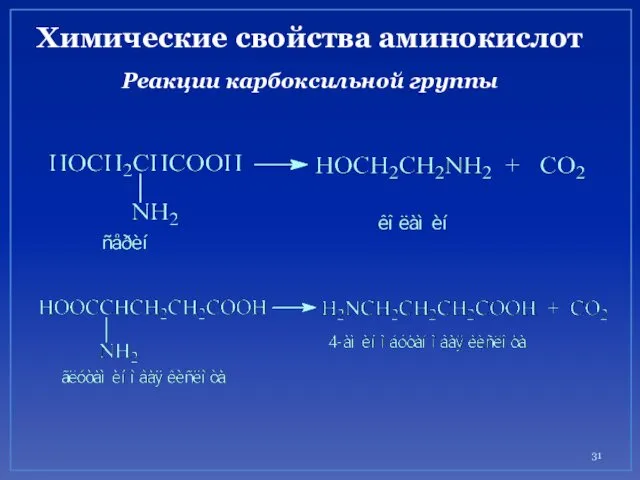 Химические свойства аминокислот Реакции карбоксильной группы
