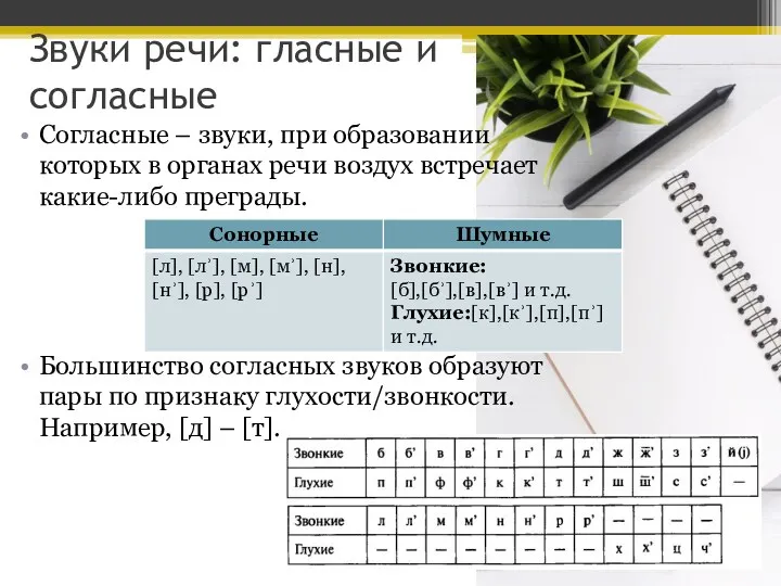 Звуки речи: гласные и согласные Согласные – звуки, при образовании