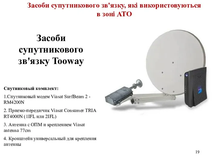 39 Засоби супутникового зв'язку Tooway Спутниковый комплект: 1.Спутниковый модем Viasat