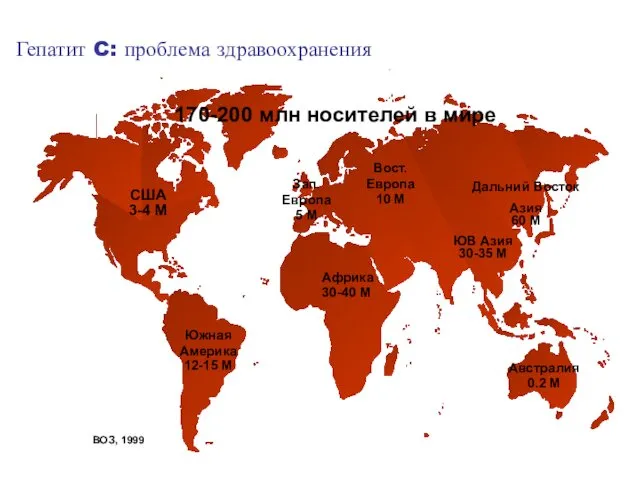 США 3-4 M Южная Америка 12-15 M Африка 30-40 M