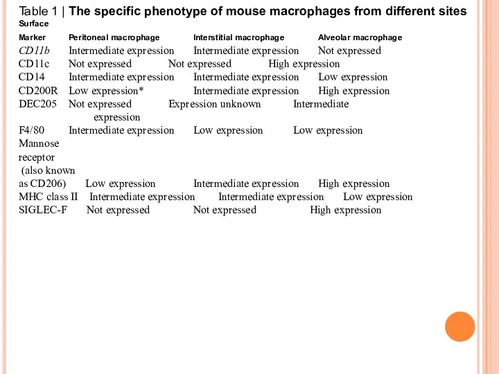 Table 1 | The specific phenotype of mouse macrophages from