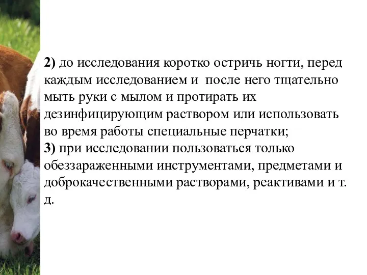 2) до исследования коротко остричь ногти, перед каждым исследованием и