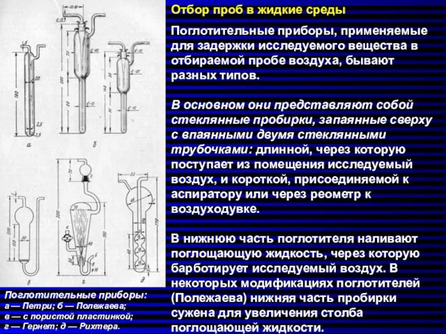 Поглотительные приборы: а — Петри; б — Полежаева; в —