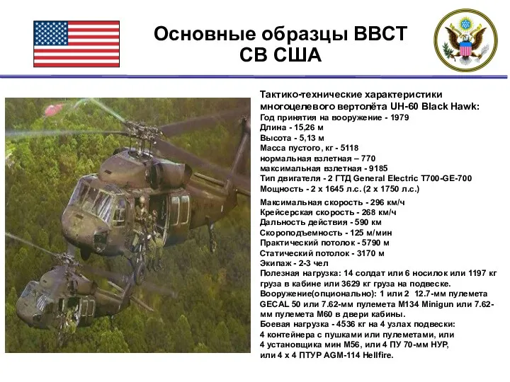 Основные образцы ВВСТ СВ США Тактико-технические характеристики многоцелевого вертолёта UH-60