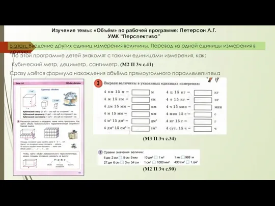 Изучение темы: «Объём» по рабочей программе: Петерсон Л.Г. УМК “Перспектива”