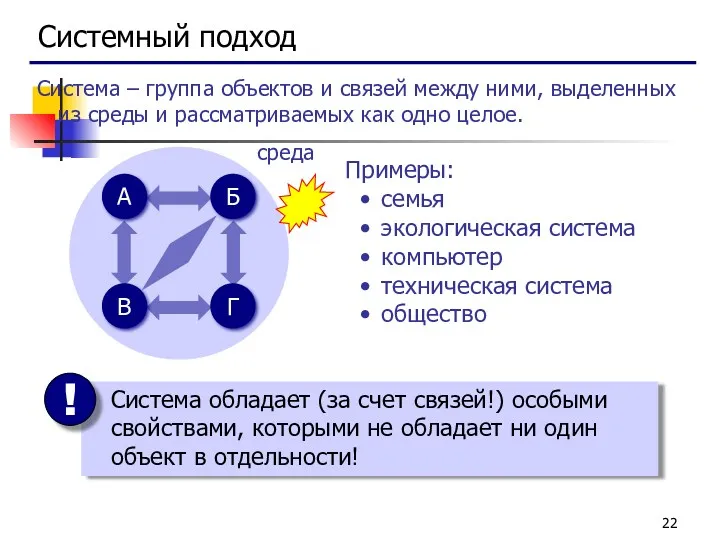 Системный подход Система – группа объектов и связей между ними,