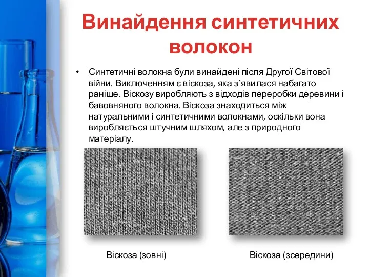 Винайдення синтетичних волокон Синтетичні волокна були винайдені після Другої Світової