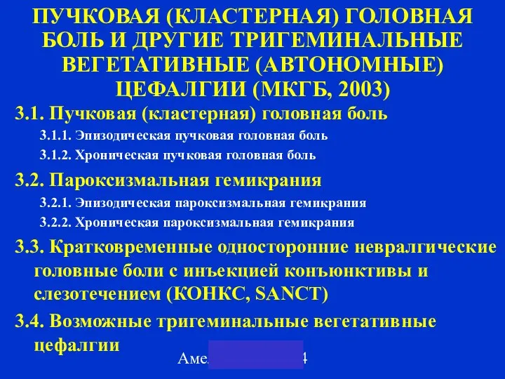 Амелин А.В. 2004 ПУЧКОВАЯ (КЛАСТЕРНАЯ) ГОЛОВНАЯ БОЛЬ И ДРУГИЕ ТРИГЕМИНАЛЬНЫЕ