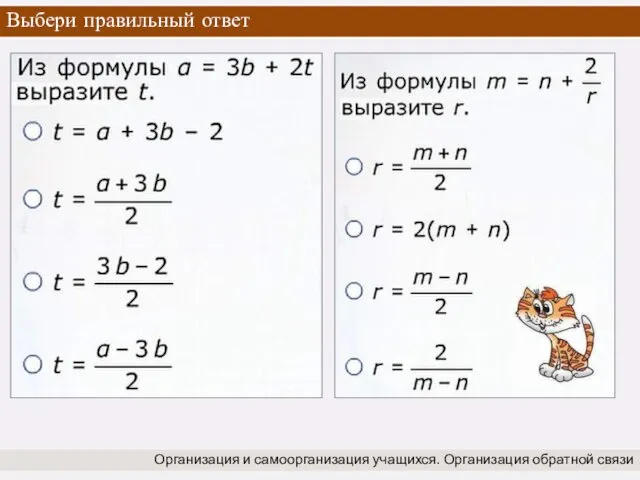 Выбери правильный ответ Организация и самоорганизация учащихся. Организация обратной связи