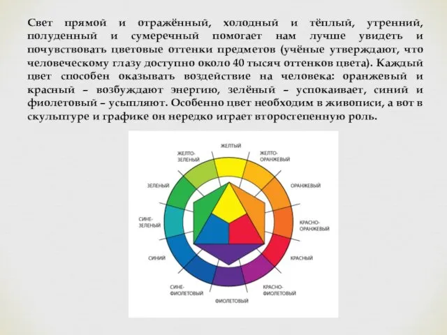 Свет прямой и отражённый, холодный и тёплый, утренний, полуденный и