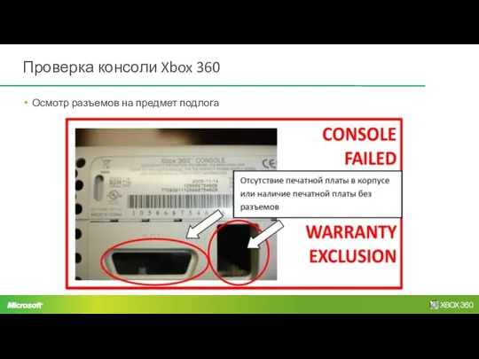 Проверка консоли Xbox 360 Осмотр разъемов на предмет подлога