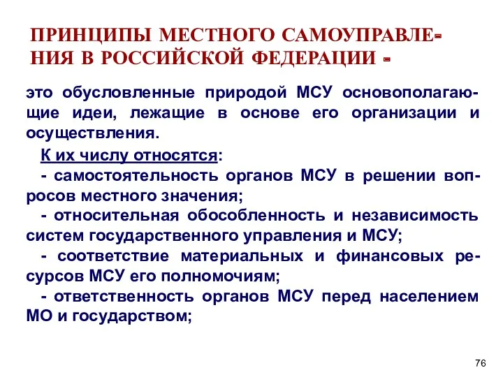 это обусловленные природой МСУ основополагаю-щие идеи, лежащие в основе его