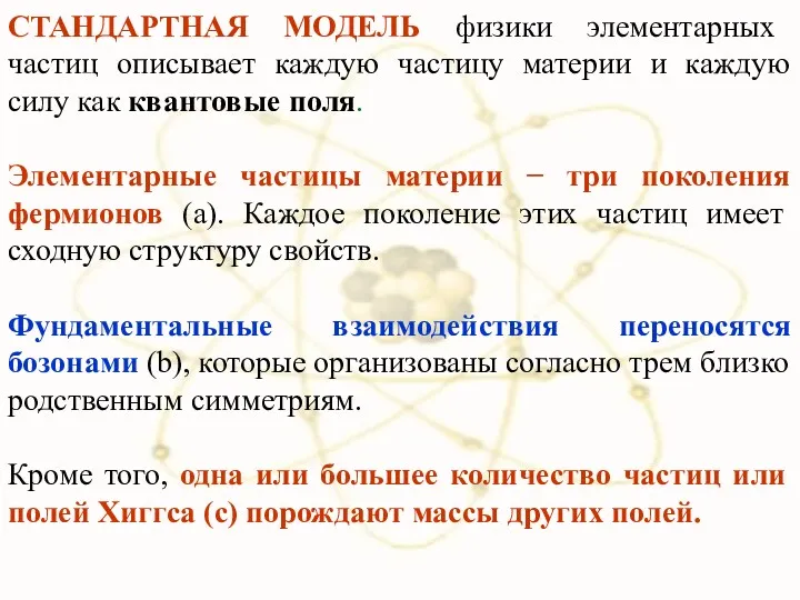 СТАНДАРТНАЯ МОДЕЛЬ физики элементарных частиц описывает каждую частицу материи и