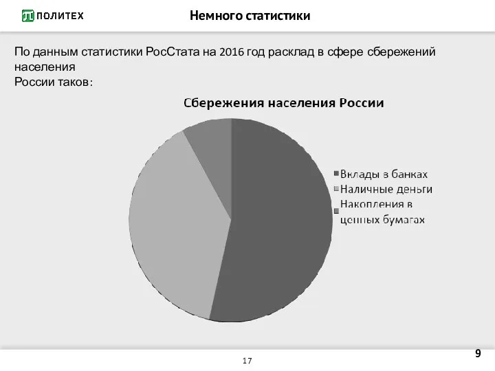 Немного статистики 9 По данным статистики РосСтата на 2016 год