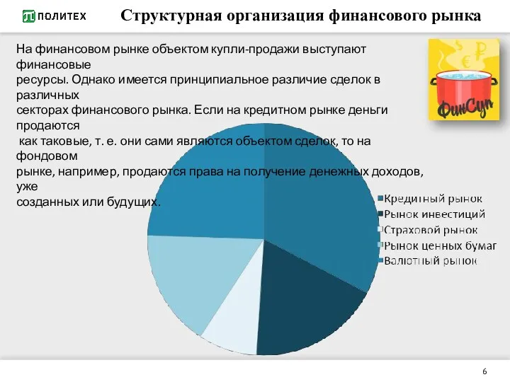 Структурная организация финансового рынка На финансовом рынке объектом купли-продажи выступают