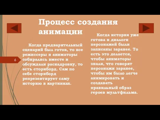 Процесс создания анимации Когда предварительный сценарий был готов, то все