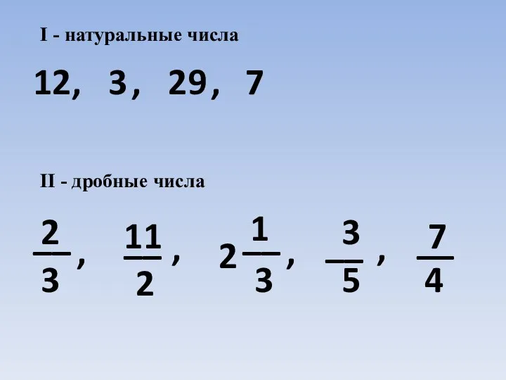 I - натуральные числа 12, 3 , 29 , 7 2 3 11