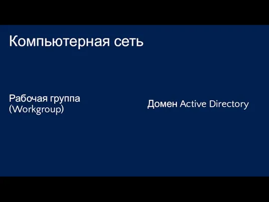 Компьютерная сеть Рабочая группа (Workgroup) Домен Active Directory