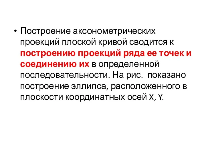 Построение аксонометрических проекций плоской кривой сводится к построению проекций ряда