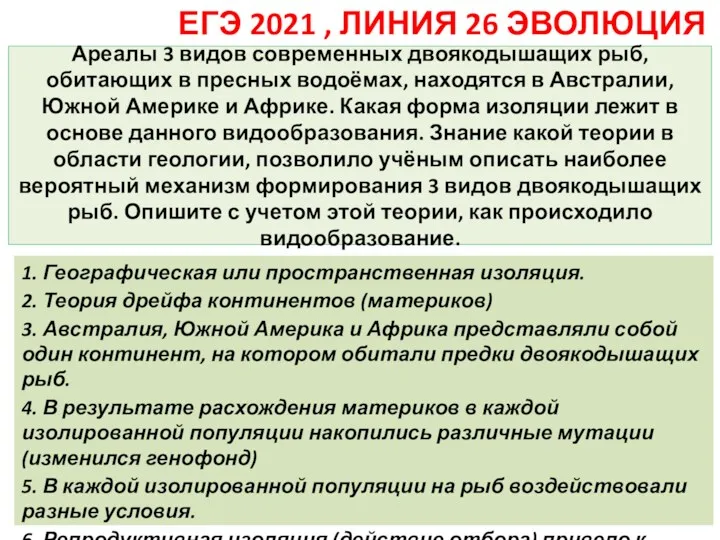 Ареалы 3 видов современных двоякодышащих рыб, обитающих в пресных водоёмах, находятся в Австралии,