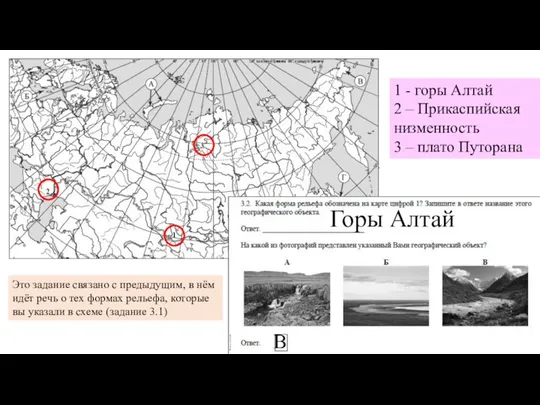 1 - горы Алтай 2 – Прикаспийская низменность 3 –