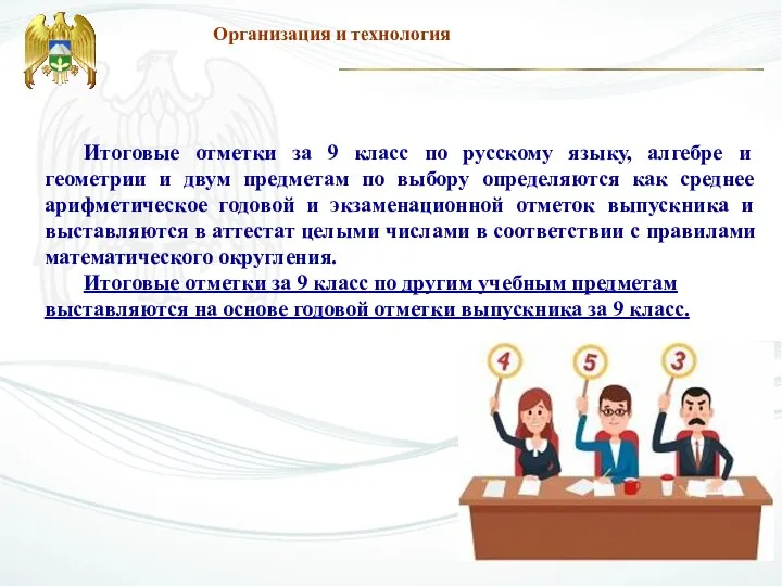 Организация и технология Итоговые отметки за 9 класс по русскому