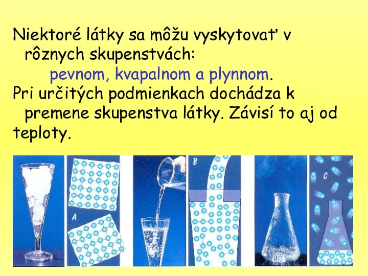 Niektoré látky sa môžu vyskytovať v rôznych skupenstvách: pevnom, kvapalnom