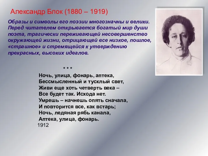 Александр Блок (1880 – 1919) Образы и символы его поэзии