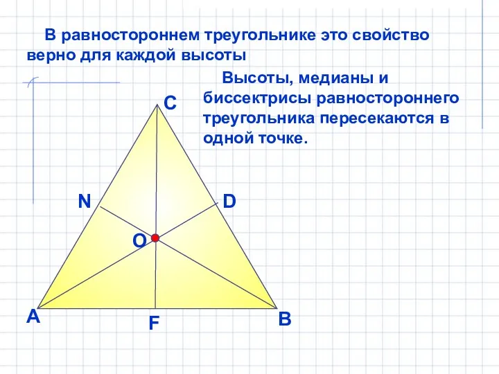 В равностороннем треугольнике это свойство верно для каждой высоты А