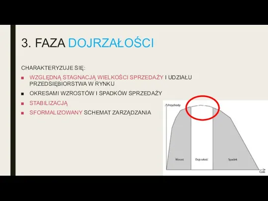 3. FAZA DOJRZAŁOŚCI CHARAKTERYZUJE SIĘ: WZGLĘDNĄ STAGNACJĄ WIELKOŚCI SPRZEDAŻY I