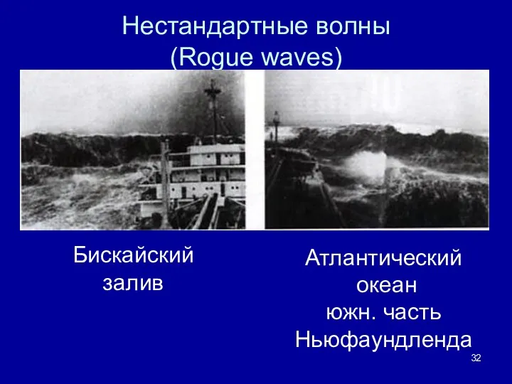 Нестандартные волны (Rogue waves) Бискайский залив Атлантический океан южн. часть Ньюфаундленда