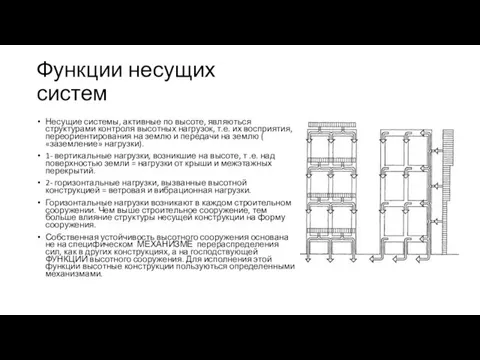 Функции несущих систем Несущие системы, активные по высоте, являються структурами