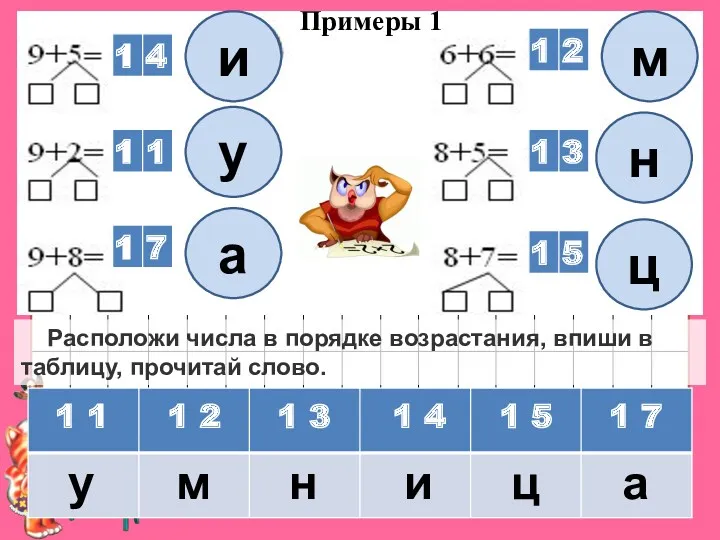 Расположи числа в порядке возрастания, впиши в таблицу, прочитай слово.