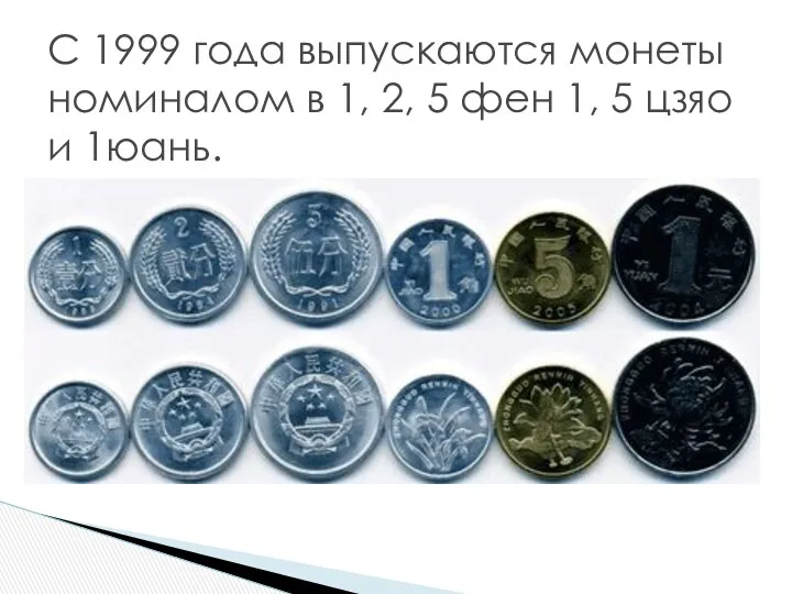 Современные монеты С 1999 года выпускаются монеты номиналом в 1,