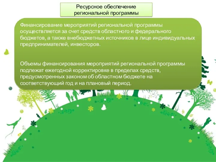 Ресурсное обеспечение региональной программы Финансирование мероприятий региональной программы осуществляется за