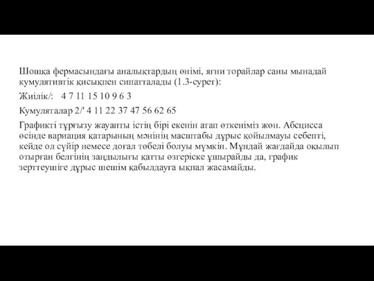 Шошқа фермасындағы аналықтардың өнімі, яғни торайлар саны мынадай кумулятивтік қисықпен