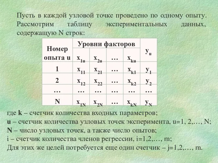 Пусть в каждой узловой точке проведено по одному опыту. Рассмотрим