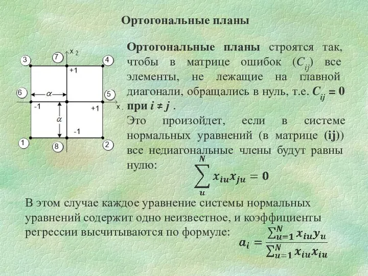 Ортогональные планы Ортогональные планы строятся так, чтобы в матрице ошибок