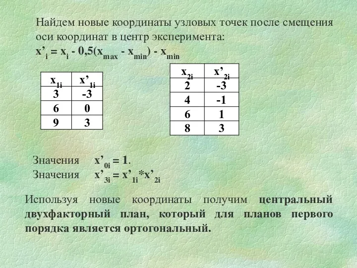 Найдем новые координаты узловых точек после смещения оси координат в