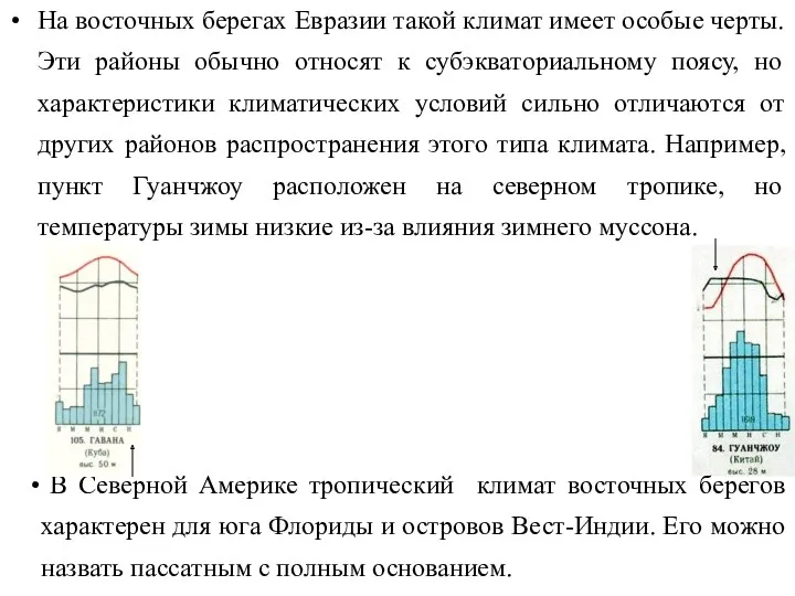 На восточных берегах Евразии такой климат имеет особые черты. Эти