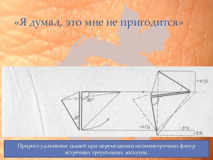 «Я думал, это мне не пригодится» Прирост удлинения тканей при перемещении несимметричных фигур встречных треугольных лоскутов.