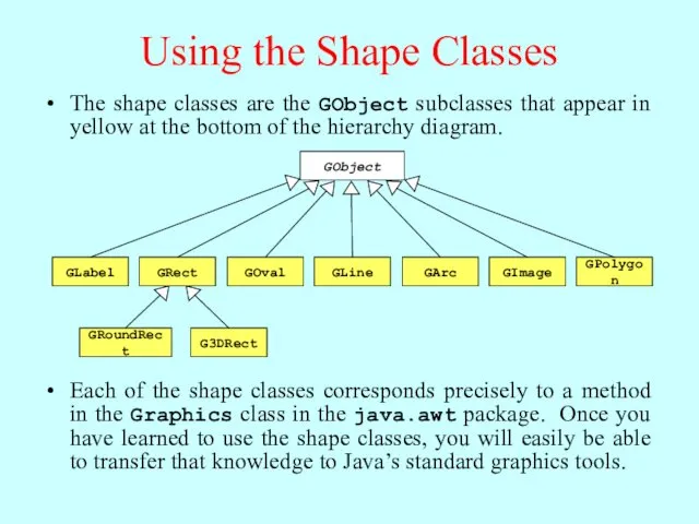 Using the Shape Classes The shape classes are the GObject