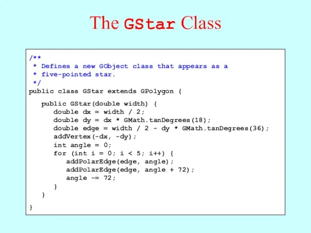The GStar Class /** * Defines a new GObject class