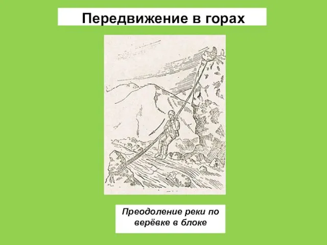 Преодоление реки по верёвке в блоке Передвижение в горах